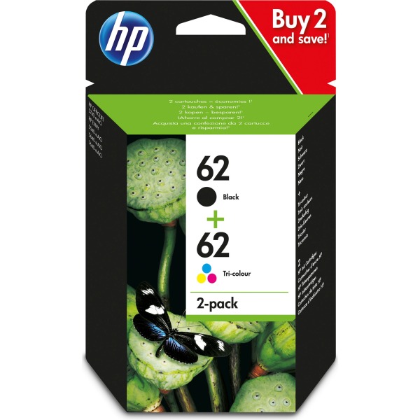 HP 62 2-Pack Black/Tri-colour Original Ink Combo Pack N9J71AE for Envy 7640