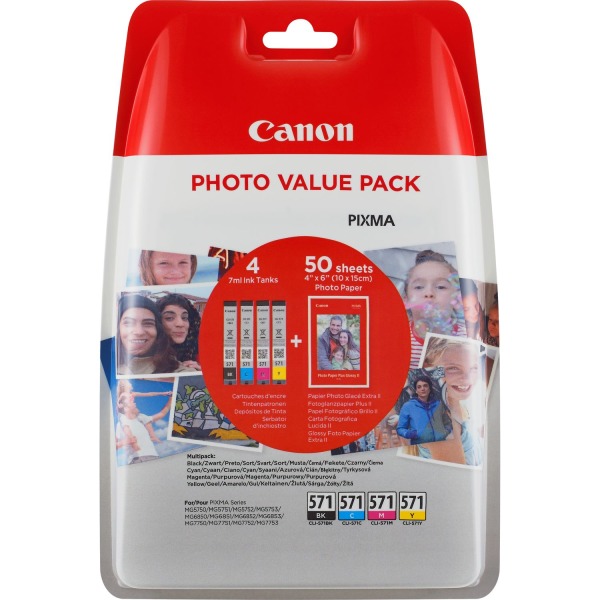 Obsolete - Canon CLI-571 Original Printer Ink Cartridges BK & CMY - Photo Value Pack