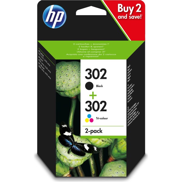 Genuine HP 302 2-Pack Black/Tri-colour Original Ink Combo Pack X4D37AE for Officejet 3830 All-in-One Printer