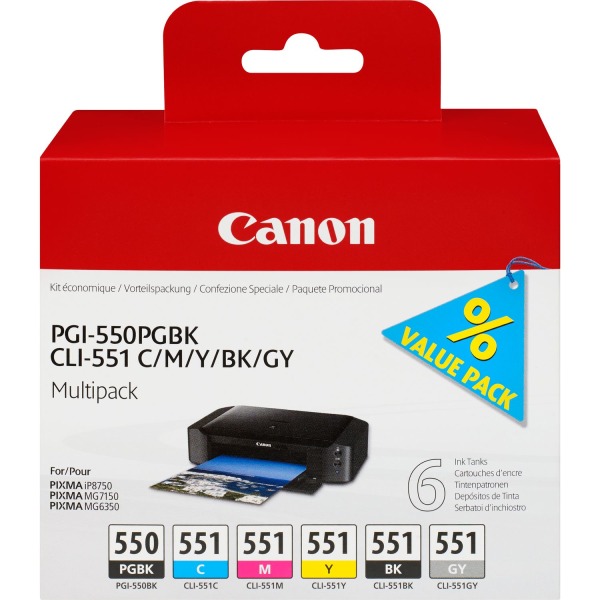 Canon CLI-551 & PG-550 Multipack Printer Ink Cartridges (cardboard)