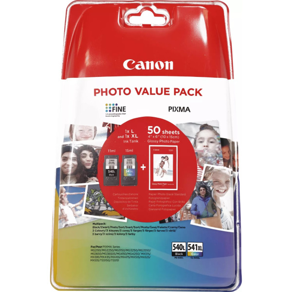 Canon PG-540L/CL-541XL High Yield Ink Cartridge + Photo Paper Value Pack